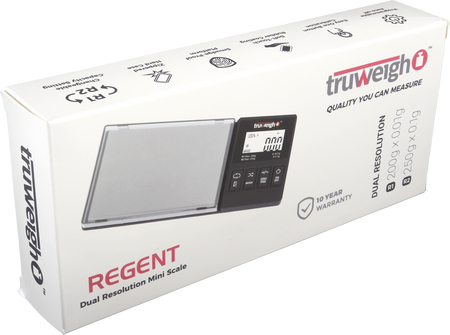 The box for the Truweigh Regent scale is shown on an angle