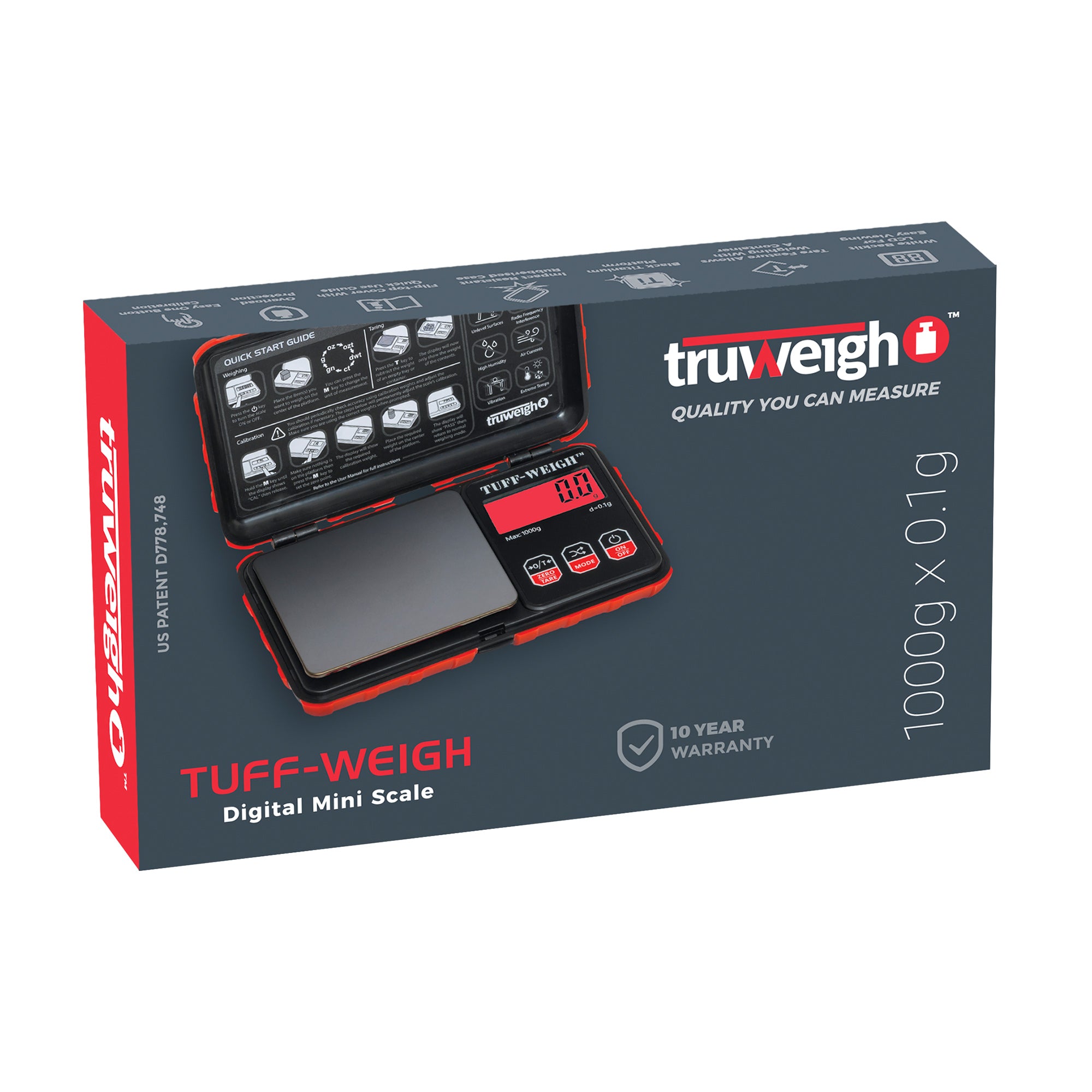 Truweigh Tuff-Weigh Digital Mini Scale - 1000g / 0.1g - Black / Red